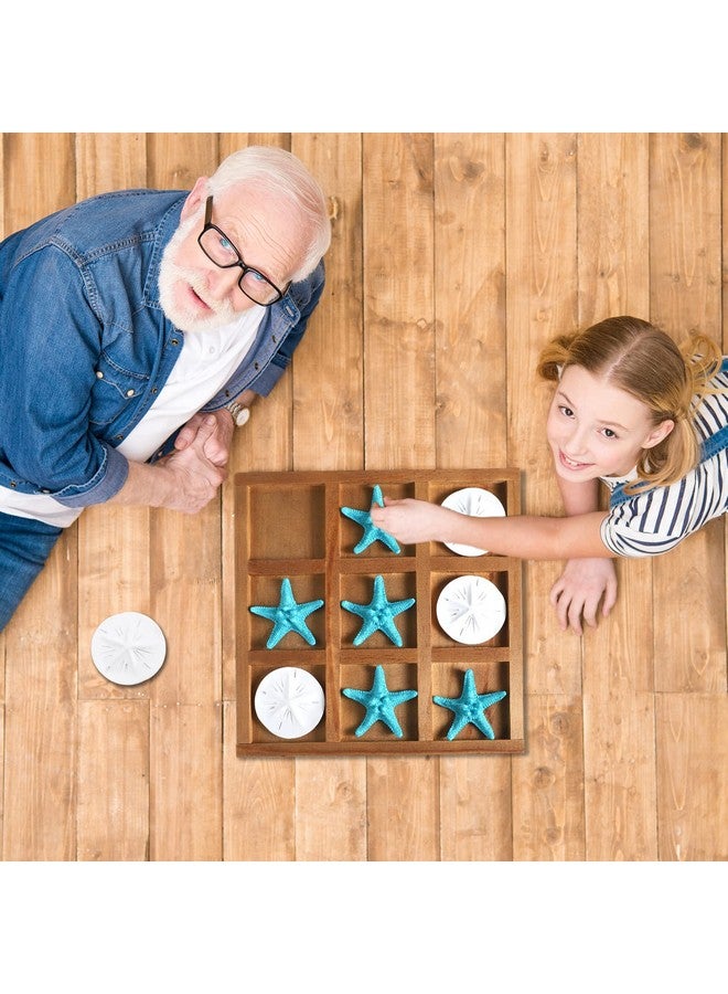 Chunful Chunful Beach House Decor Wooden Tic Tac Toe Game with Resin Seashell and Starfish Multilayer Tic Tac Toe Board Fun for Family Travel Beach Game 7.87 x 7.87 x 0.47 Inch (Wood Color)  - Image 5