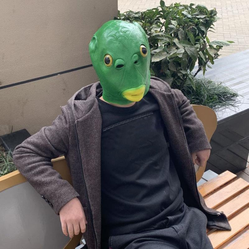 Green Fish Head Mask Funny Creepy Fish Head Party Mask Adult Animal Cosplay Prop Latex Mask Halloween Costume Festival Mask - Image 4