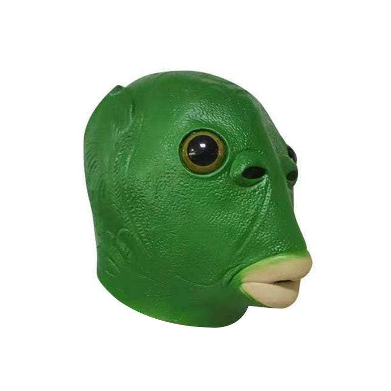 Green Fish Head Mask Funny Creepy Fish Head Party Mask Adult Animal Cosplay Prop Latex Mask Halloween Costume Festival Mask - Image 1
