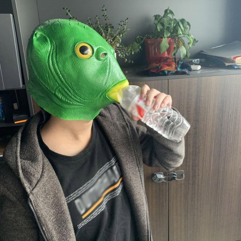 Green Fish Head Mask Funny Creepy Fish Head Party Mask Adult Animal Cosplay Prop Latex Mask Halloween Costume Festival Mask - Image 5