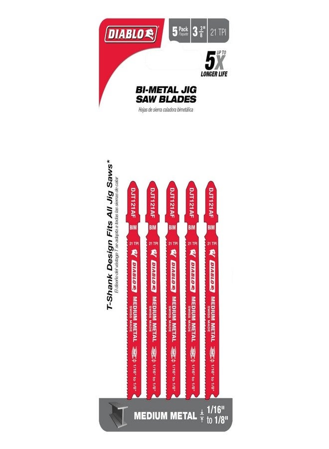 Diablo Bi-Metal Jig Saw Blades for Medium Metal - 3-5/8", 21 TPI, 5-Pack - DJT121AF5 - Image 2