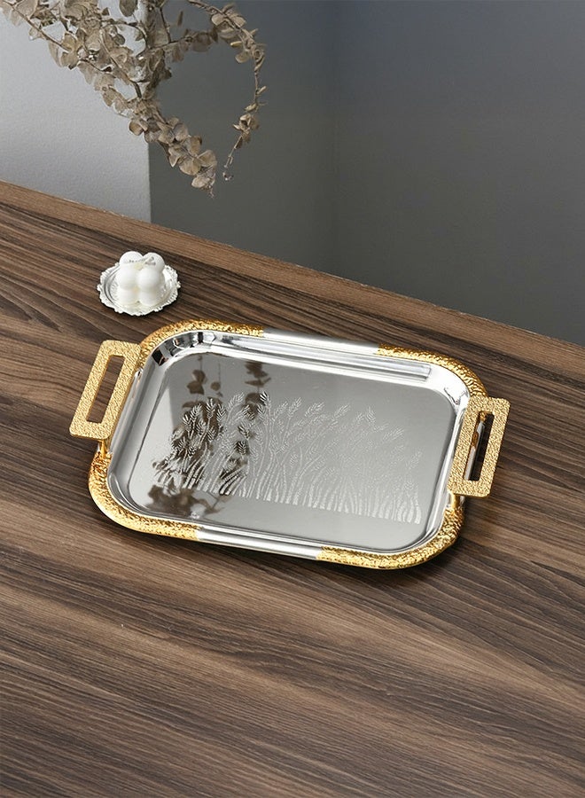 والالا صينية من الفولاذ المقاوم للصدأ مكونة من 3 قطع بمقبض، نسيج زهور عالي الجودة، حواف ذهبية، صينية وجبات خفيفة وصحن بعد الظهر، صينية حامل شموع، صينية مجموعة قهوة، صينية تخزين، أدوات مائدة، أدوات قهوة، أو مجوهرات، للفنادق، شاي بعد الظهر، الحفلات، غرفة المعيشة، المكتب - Image 5