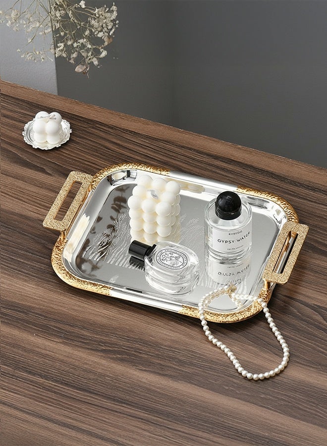 والالا صينية من الفولاذ المقاوم للصدأ مكونة من 3 قطع بمقبض، نسيج زهور عالي الجودة، حواف ذهبية، صينية وجبات خفيفة وصحن بعد الظهر، صينية حامل شموع، صينية مجموعة قهوة، صينية تخزين، أدوات مائدة، أدوات قهوة، أو مجوهرات، للفنادق، شاي بعد الظهر، الحفلات، غرفة المعيشة، المكتب - Image 3