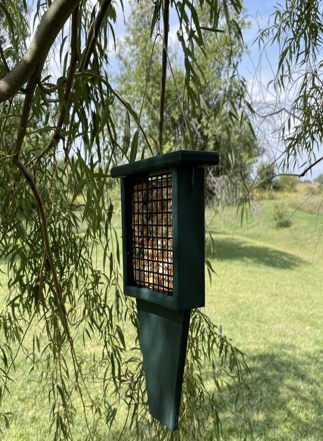 Songbird Essentials Tail Prop Suet Feeder - Recycled Plastic Bird Feeder with Coated Wire Cage for Bird Seed Cakes - Hunter Green - Image 4