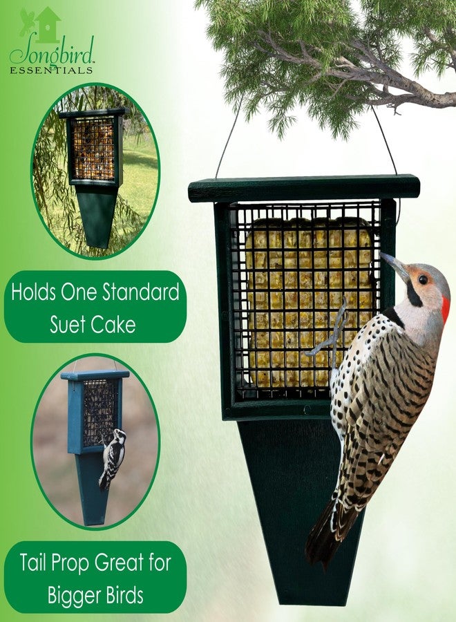 Songbird Essentials Tail Prop Suet Feeder - Recycled Plastic Bird Feeder with Coated Wire Cage for Bird Seed Cakes - Hunter Green - Image 2