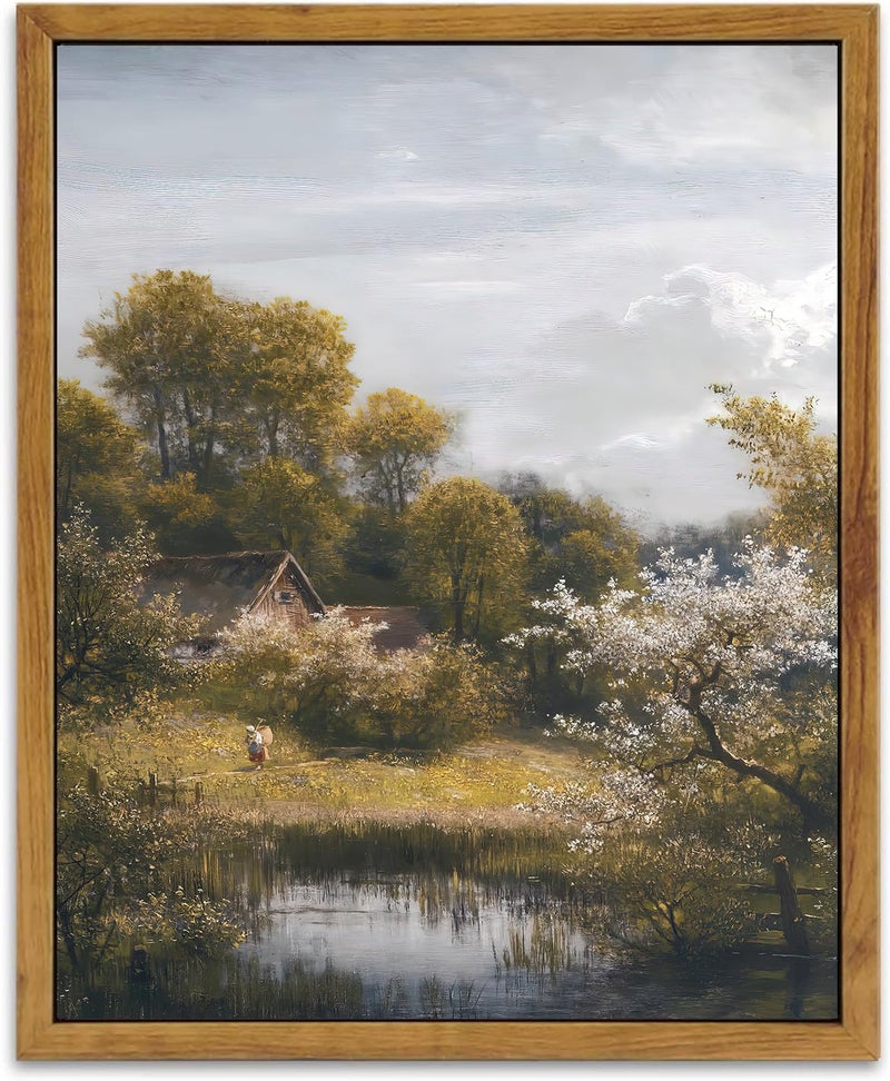 KBKBART Framed Vintage Wall Art for Living Room  Retro Summer Country Landscape Painting  Vintage Victorian Decor Canvas Art Prints  Rustic Farmhouse Bathroom Pictures Wall Decor for Bathroom  Bedroom Vintage Room Decor(8""x10"") - Image 1