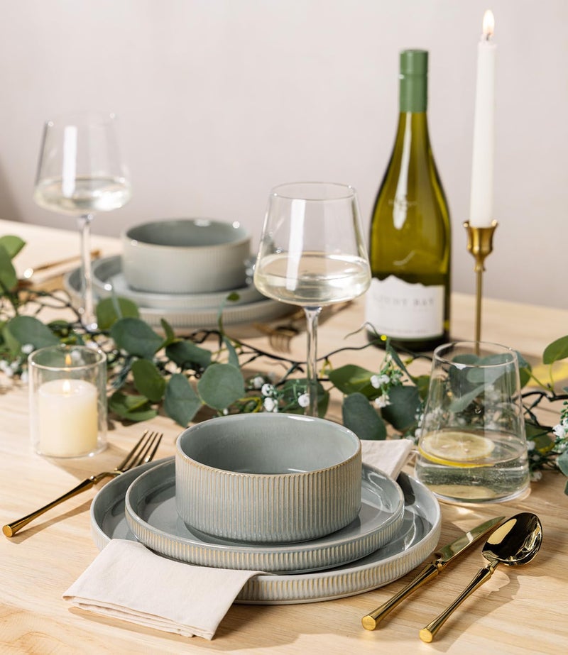 TheTerra Ceramic Dinnerware Sets for 4, 12 Pieces Porcelain Lightweight Plates and Bowls Sets, Scratch Resistant Dish Set, Oven & Microwave & Dishwasher Safe, Desert Sage - Image 5