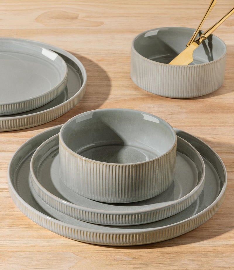 TheTerra Ceramic Dinnerware Sets for 4, 12 Pieces Porcelain Lightweight Plates and Bowls Sets, Scratch Resistant Dish Set, Oven & Microwave & Dishwasher Safe, Desert Sage - Image 4