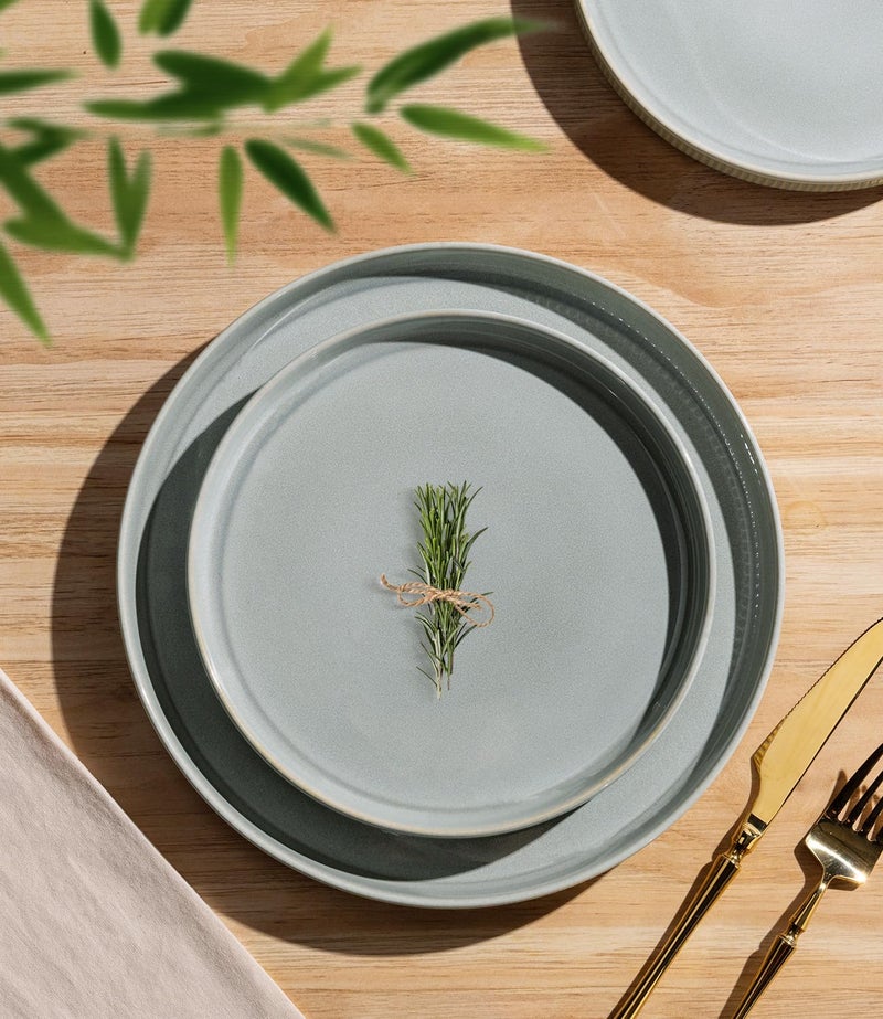 TheTerra Ceramic Dinnerware Sets for 4, 12 Pieces Porcelain Lightweight Plates and Bowls Sets, Scratch Resistant Dish Set, Oven & Microwave & Dishwasher Safe, Desert Sage - Image 2