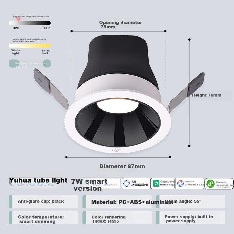JD Jing Zao مصباح LED مدمج من NVC لغرفة المعيشة المنزلية، ضوء سقف مدمج، كوب أسود مضاد للتوهج، 7 واط، ديمينغ ذكي بدون خطوات [يوهوا] Ra95 - Image 1
