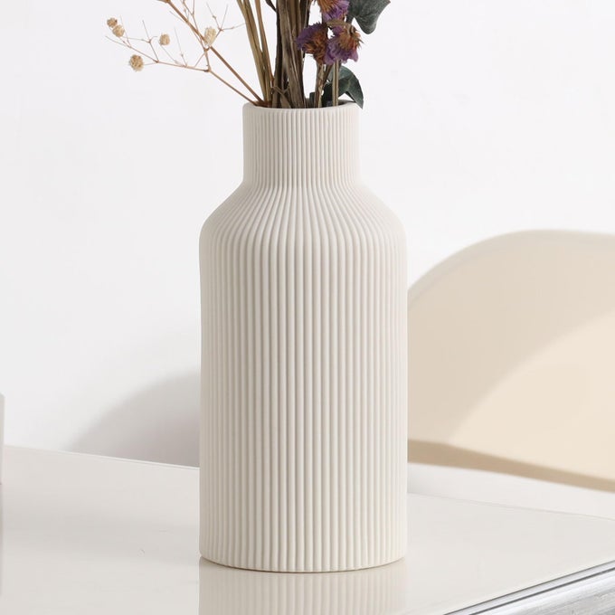 WHITE CERAMIC FLOWER VASEMINIMALIST MODERN HOME DECORATIONSMALL PAMPAS GRASS VASES FOR DECORTABLESHELF BOOKSHELF DECORATIVEMANTELENTRYWAY DECOR AND CENTERPIECES8 IN