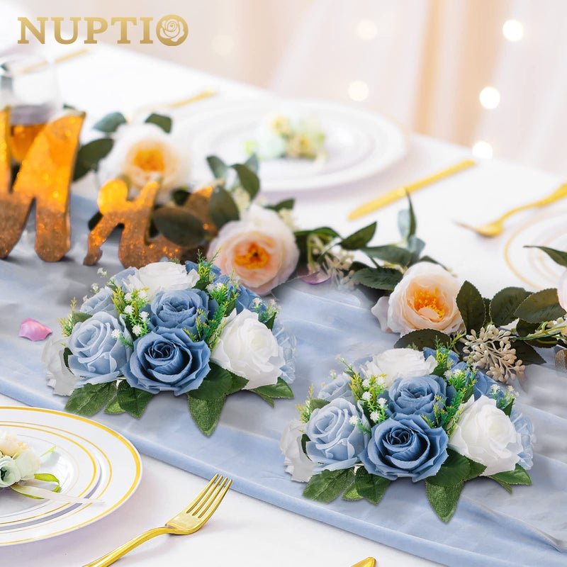 Nuptio Flower Balls For Wedding Centerpieces - 6 Pcs 9.5 Inch Diameter Fake Flower Ball Arrangement Bouquet Party Centerpieces For Tables - Dusty Blue Rose Bouquet Centerpiece Flowers For Table - Image 3