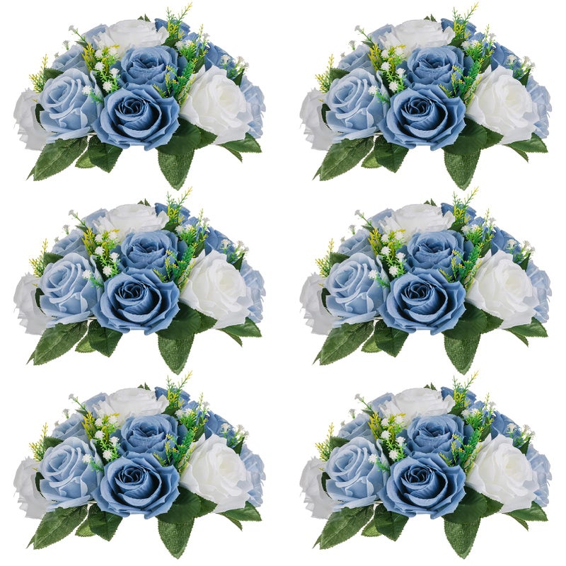 Nuptio Flower Balls For Wedding Centerpieces - 6 Pcs 9.5 Inch Diameter Fake Flower Ball Arrangement Bouquet Party Centerpieces For Tables - Dusty Blue Rose Bouquet Centerpiece Flowers For Table - Image 1
