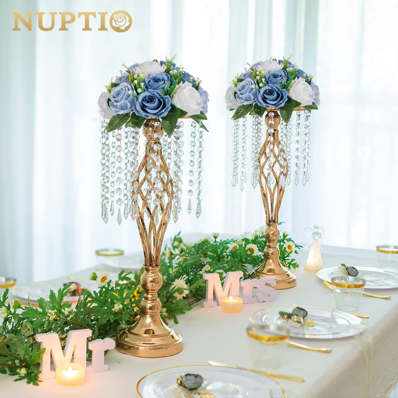 Nuptio Flower Balls For Wedding Centerpieces - 6 Pcs 9.5 Inch Diameter Fake Flower Ball Arrangement Bouquet Party Centerpieces For Tables - Dusty Blue Rose Bouquet Centerpiece Flowers For Table - Image 4