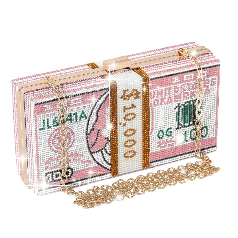 WJCD Money Clutch Purses Rhinestone Crossbody Purse Unique Evening Clutch Handbag Shoulder Bag Money Purses Crossbody Bag (Pink) - Image 1