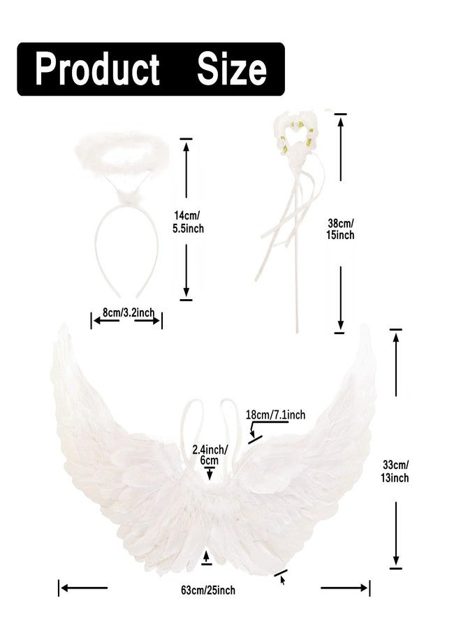 Nishine 26x14 inch Angel Feather Wing Halo and Wand Costume Set for Girls Cosplay Kids Women Halloween Party Favor (White) - Image 2