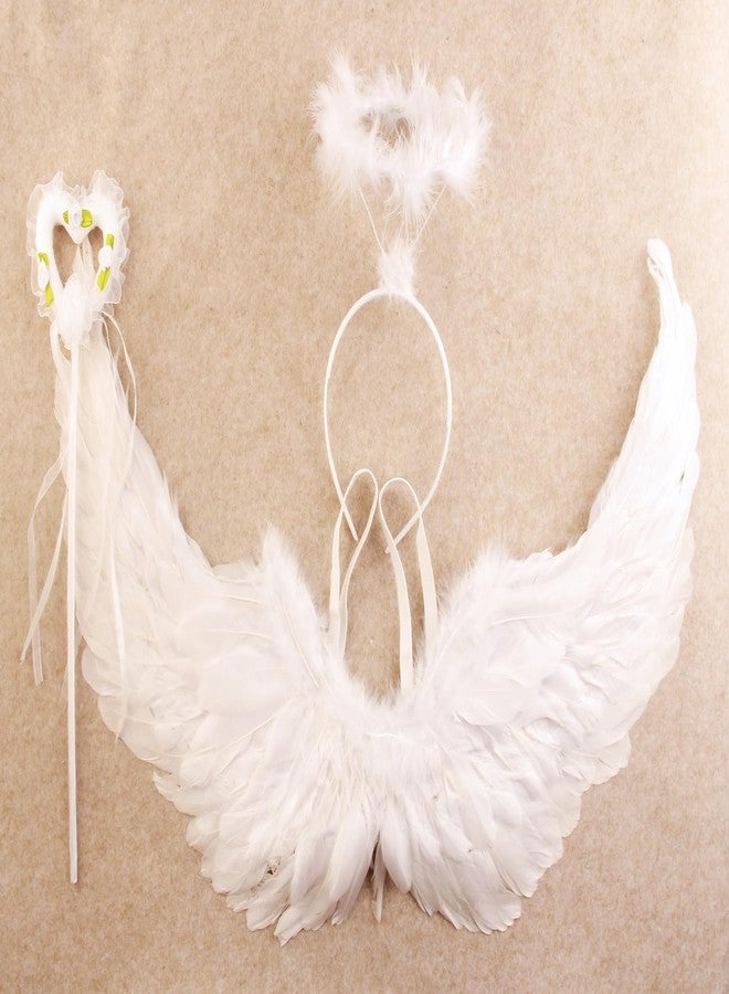 Nishine 26x14 inch Angel Feather Wing Halo and Wand Costume Set for Girls Cosplay Kids Women Halloween Party Favor (White) - Image 5
