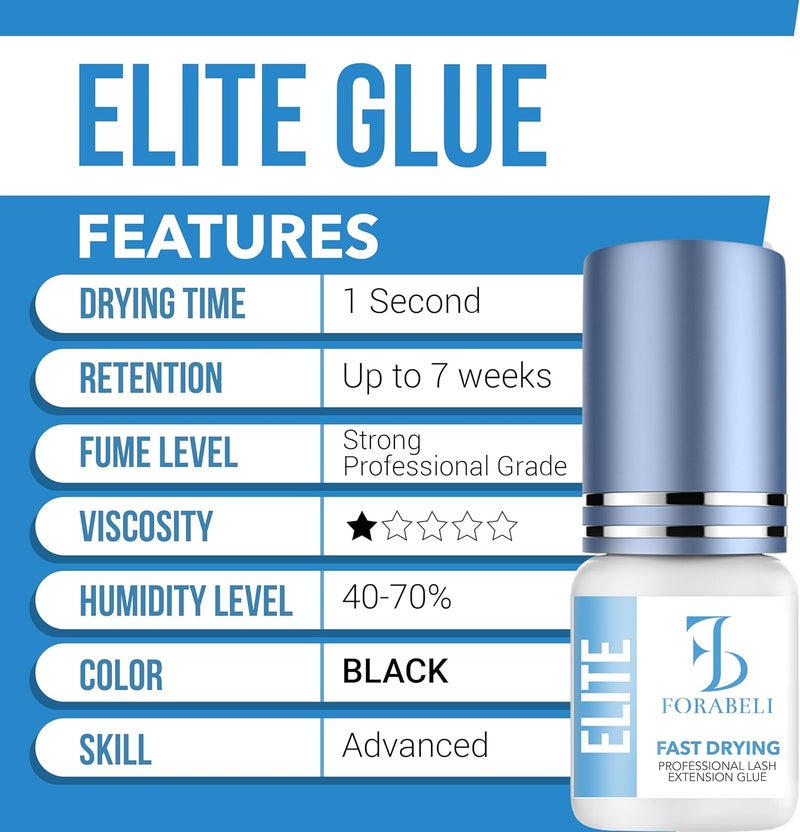 Forabeli Elite Fast Dry Time Eyelash Extension Glue - 5ml / 1 Sec Drying time/Retention – 7 Weeks/Maximum Bonding Power/Black Adhesive for Semi-Permanent Extensions/Professional Lash Supplies - Image 3