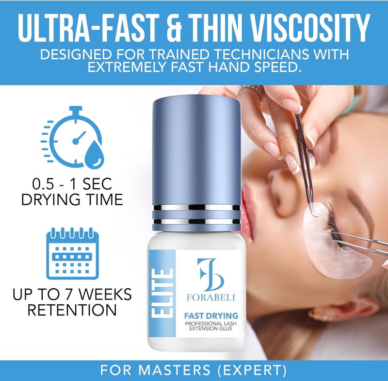 Forabeli Elite Fast Dry Time Eyelash Extension Glue - 5ml / 1 Sec Drying time/Retention – 7 Weeks/Maximum Bonding Power/Black Adhesive for Semi-Permanent Extensions/Professional Lash Supplies - Image 2