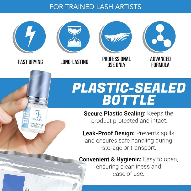 Forabeli Elite Fast Dry Time Eyelash Extension Glue - 5ml / 1 Sec Drying time/Retention – 7 Weeks/Maximum Bonding Power/Black Adhesive for Semi-Permanent Extensions/Professional Lash Supplies - Image 4