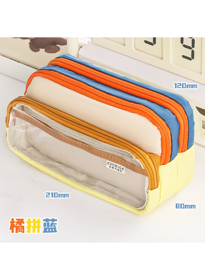 Color-blocking Pencil Case Transparent Large-capacity Stationery Bag Creative Multifunctional Stationery Bag High-value