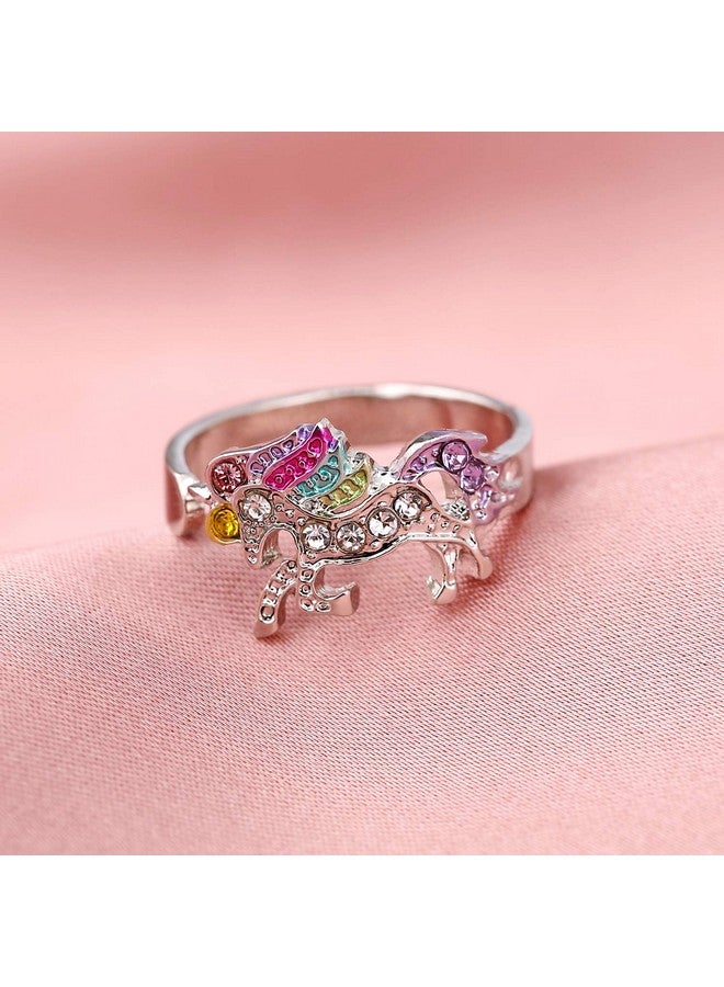 ALoveSoul Adjustable Silver Tone Little Princess Rainbow Unicorn Ring For Women Ladies Fashion Rings Gifts For Women - Image 4