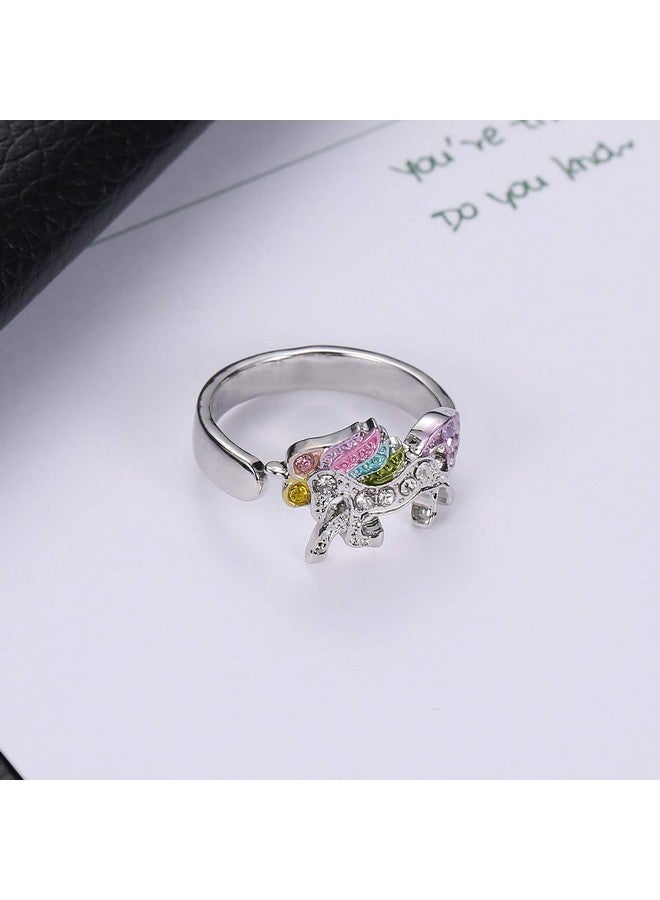ALoveSoul Adjustable Silver Tone Little Princess Rainbow Unicorn Ring For Women Ladies Fashion Rings Gifts For Women - Image 3