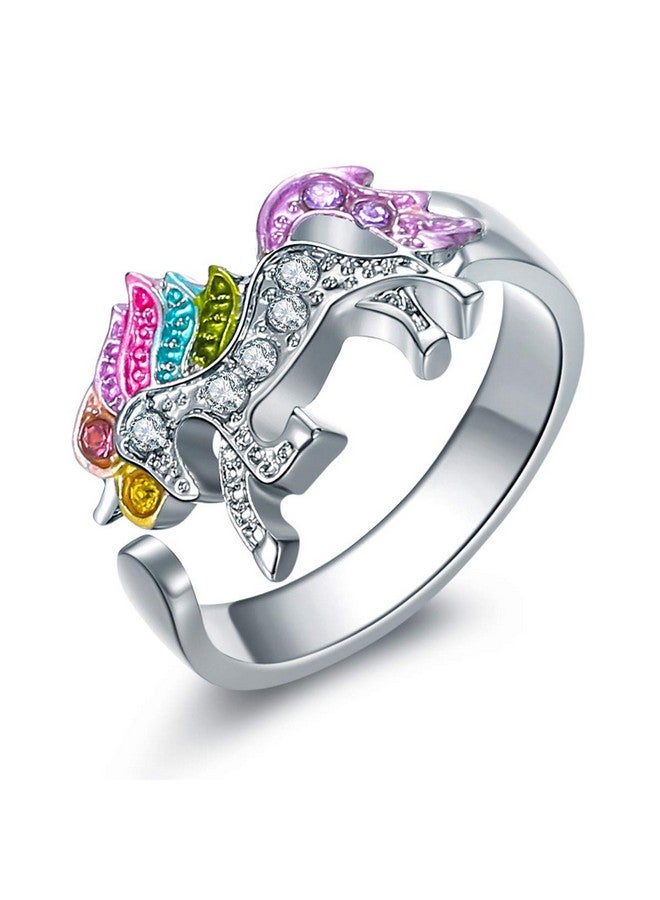 ALoveSoul Adjustable Silver Tone Little Princess Rainbow Unicorn Ring For Women Ladies Fashion Rings Gifts For Women - Image 1