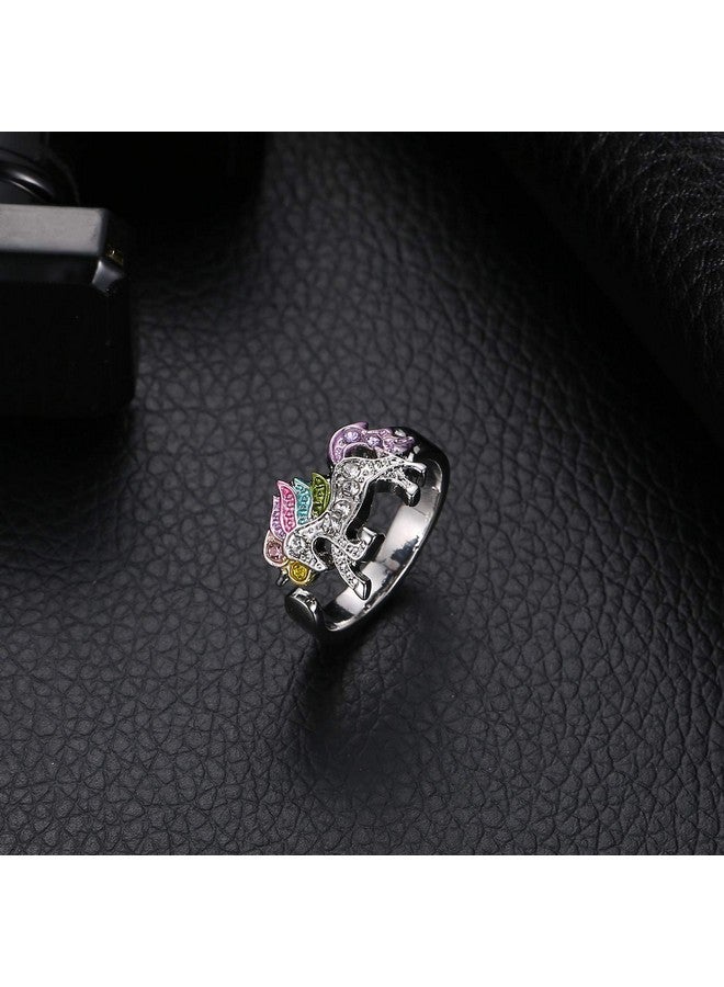 ALoveSoul Adjustable Silver Tone Little Princess Rainbow Unicorn Ring For Women Ladies Fashion Rings Gifts For Women - Image 2