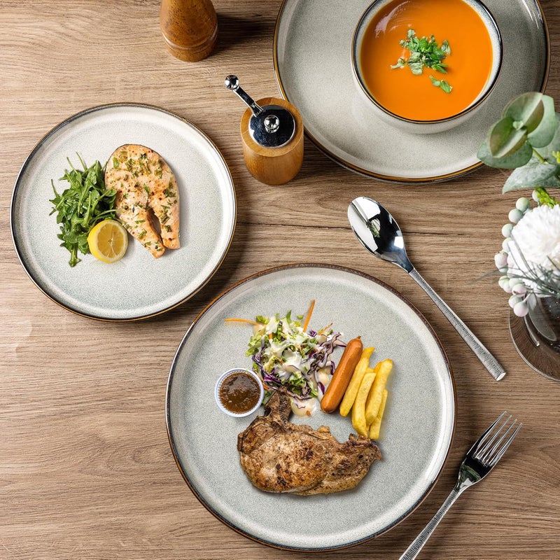 GBHOME Ceramic Dinnerware Sets for 4 12 Pieces Stoneware Plates and Bowls Sets Reactive Glaze Dishes Scratch Resistant DishwasherMicrowave Safe Green Wheat - Image 5