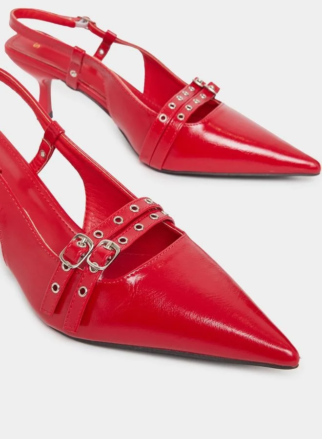 Styli Buckle Detail Slingback Pointed Toe Pumps