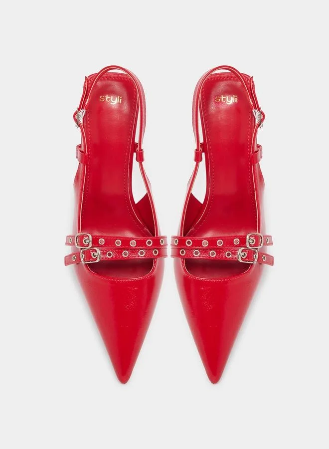 Styli Buckle Detail Slingback Pointed Toe Pumps
