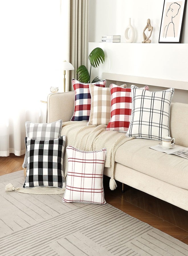Amzdecor Buffalo Plaid Check Throw Pillow Cover Set of 2 Farmhouse Rustic Square Welted Decorative Pillow Cushion Case，Linen Texture for Home Easter Decor Car Bed Sofa （Linen and White，18 x 18 inches） - Image 5