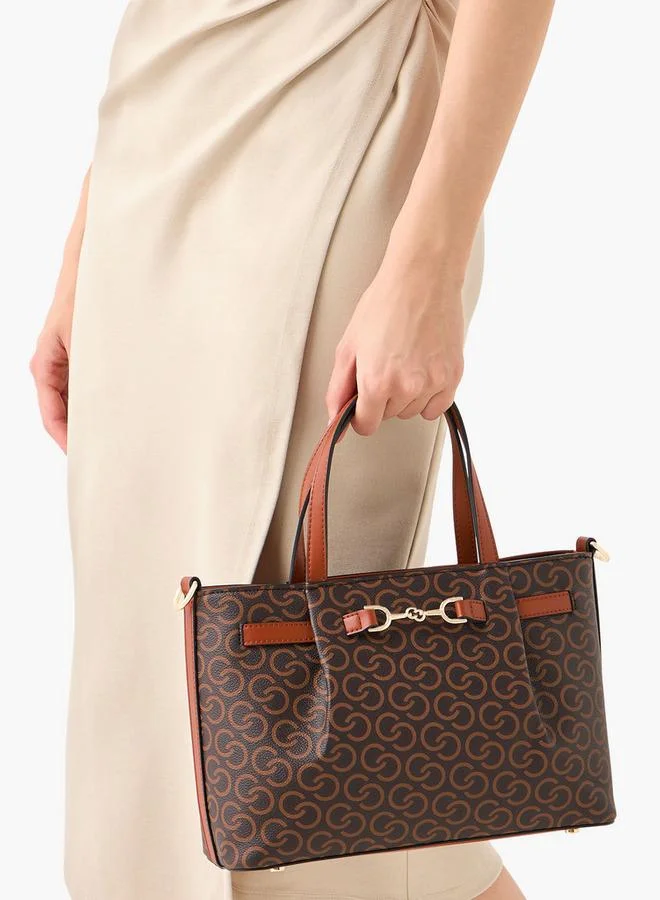 Celeste Monogram Print Tote Bag with Zip Closure