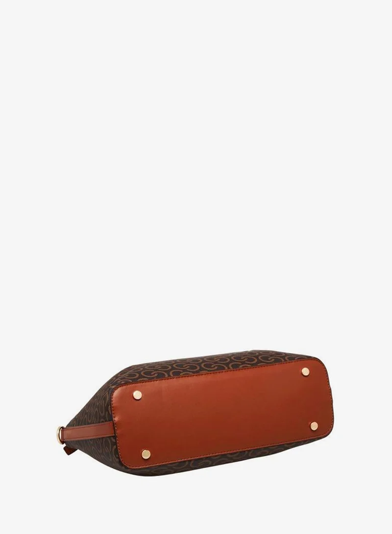 Celeste BROWN Monogram Print Tote Bag with Zip Closure for Women | Best Price UAE