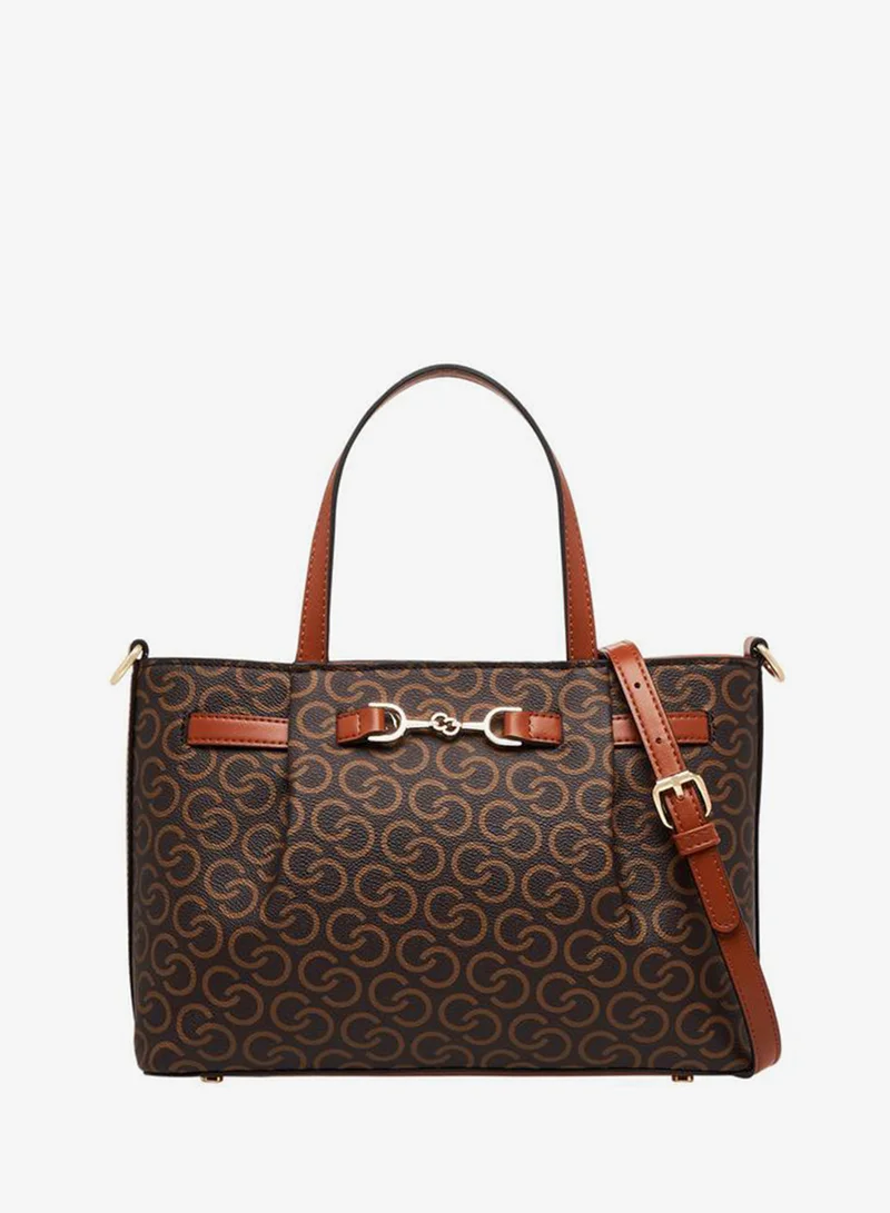 Monogram Print Tote Bag with Zip Closure