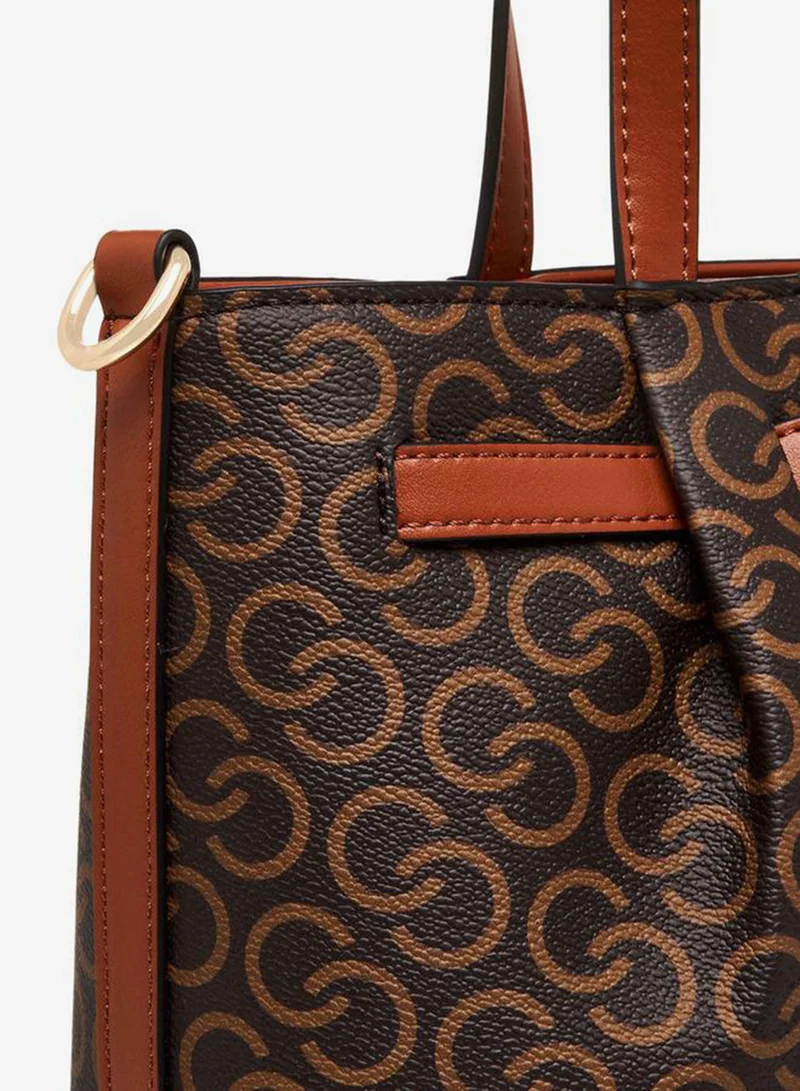 Celeste BROWN Monogram Print Tote Bag with Zip Closure for Women | Best Price UAE