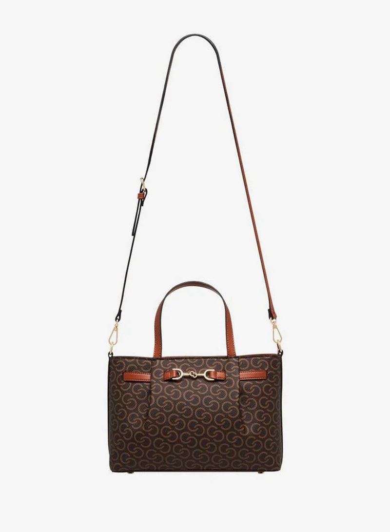 Celeste BROWN Monogram Print Tote Bag with Zip Closure for Women | Best Price UAE