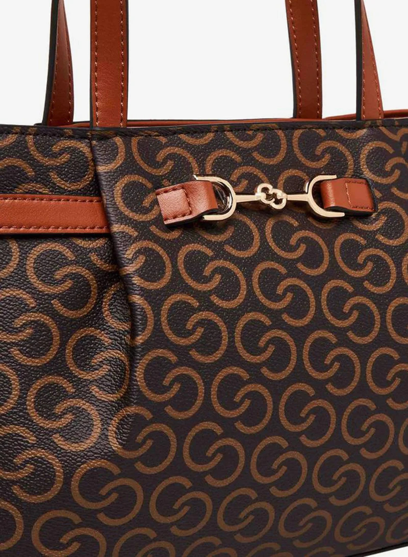 Celeste BROWN Monogram Print Tote Bag with Zip Closure for Women | Best Price UAE