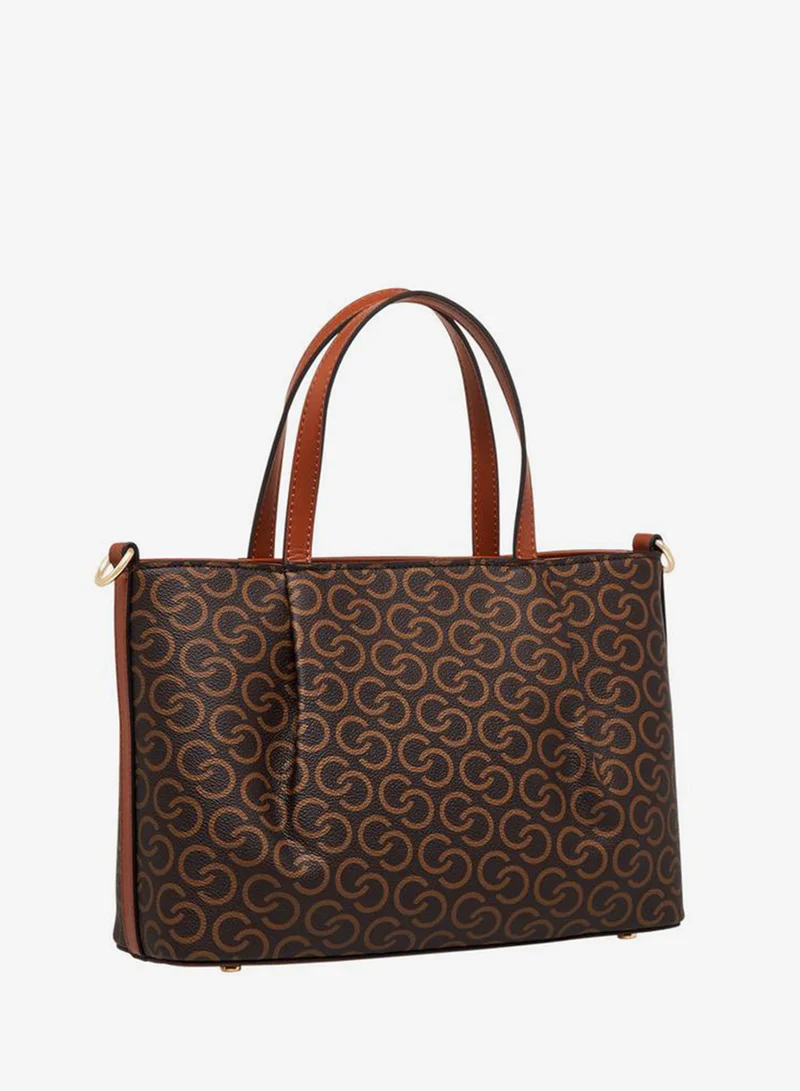 Celeste BROWN Monogram Print Tote Bag with Zip Closure for Women | Best Price UAE
