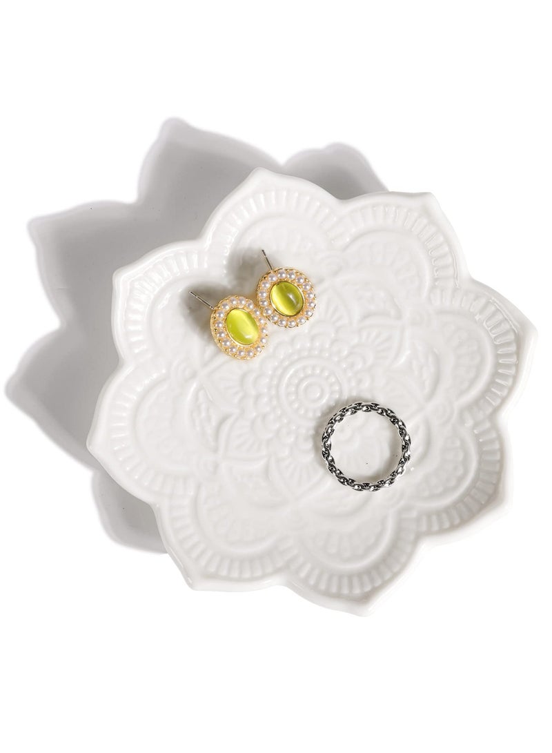 Suntown صينية مجوهرات SYOSI، طبق خواتم بوهيمي صغير لحامل المجوهرات، طبق هدايا للنساء، هدية عيد ميلاد، هدية زفاف للعروس (أبيض) - Image 1