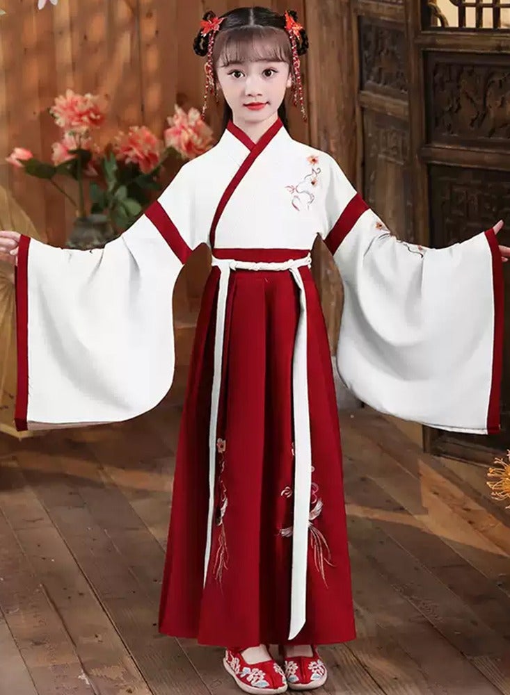 LiangSanZhi Girl's Hanfu Dress with Wide Sleeves - Traditional Chinese Costume for Kids' Poetry Recitation, party& Performance, Cultural Show, School Opening Ceremony - Image 3