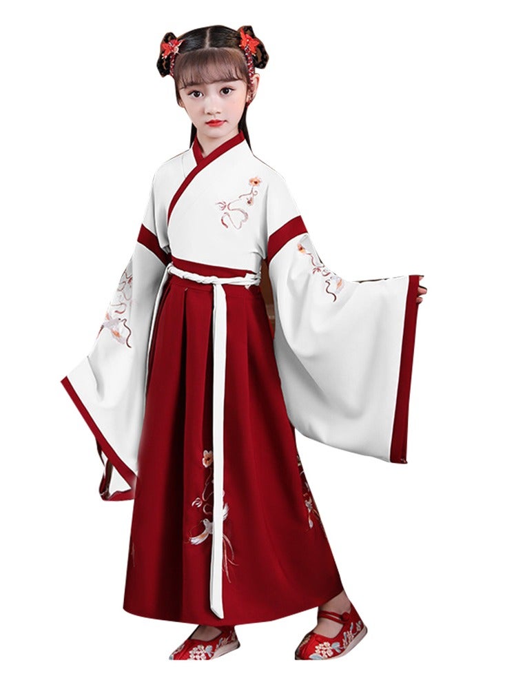 LiangSanZhi Girl's Hanfu Dress with Wide Sleeves - Traditional Chinese Costume for Kids' Poetry Recitation, party& Performance, Cultural Show, School Opening Ceremony - Image 1