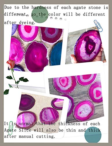 JIC Gem Dyed Pink 3.5-4" Agate Coaster Sliced Natural Agate Coaster for Coffee Cup Home Decor with Rubber Bumper Set of 4 - Image 5
