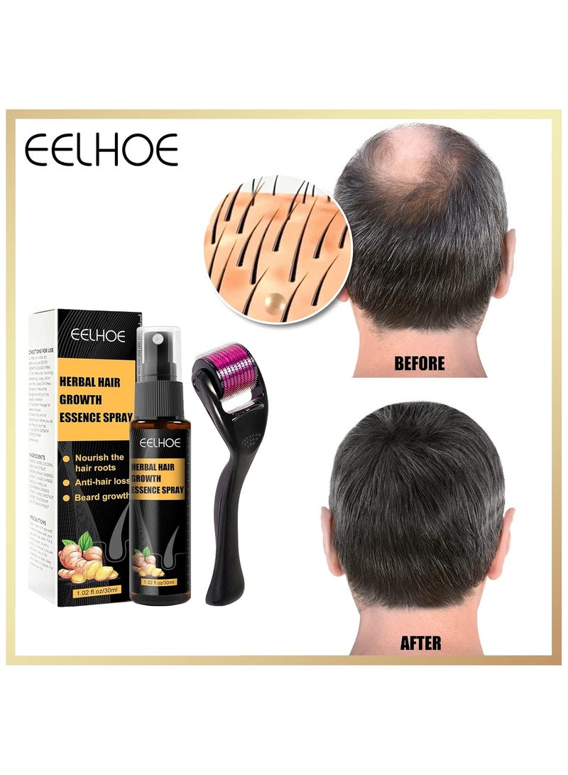 Eelhoe Hair Growth Essence Hair Loss Treatment Tonic Hair Loss Treatment Hair Treatment For Hair Dense Hair Regrowth Serum Prevent Hair Dry Frizzy Hair Beard Fast Growth Roller Thick Hair Kit Head Massage Roller Essence Easy To Carry For Men & Women(30ml) - Image 2