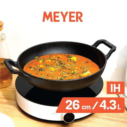 Meyer Pre Seasoned Cast Iron Kadai Without Lid | Iron Kadai for Cooking | Cast Iron Kadhai | Induction Kadai | Deep Frying Kadai | Heavy Bottom Iron Kadai, 26cm, Black - Image 3