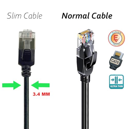 Elfcam 20m656ft Slim Cat 8 Ethernet Cable LAN WAN Cable Cat8 SFTP 32AWG 2000Mhz 40Gbps with RJ45 Connectors Black Round 20M - Image 3
