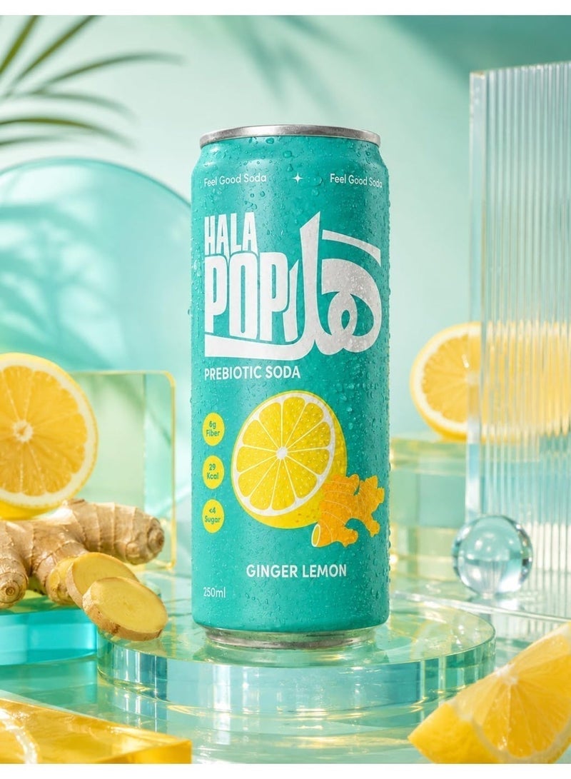 HalaPop Prebiotic Soda, Ginger Lemon - Sparkling Prebiotic Beverage with Plant-Based Fiber to Support Gut & Digestive Wellness, No Added Sugar, 29 Calories, 4 Pack (250 ml) - Image 5