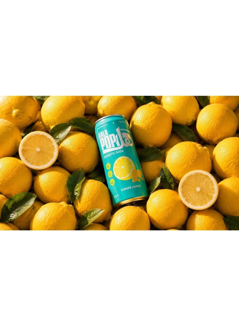 HalaPop Prebiotic Soda, Ginger Lemon - Sparkling Prebiotic Beverage with Plant-Based Fiber to Support Gut & Digestive Wellness, No Added Sugar, 29 Calories, 4 Pack (250 ml) - Image 4
