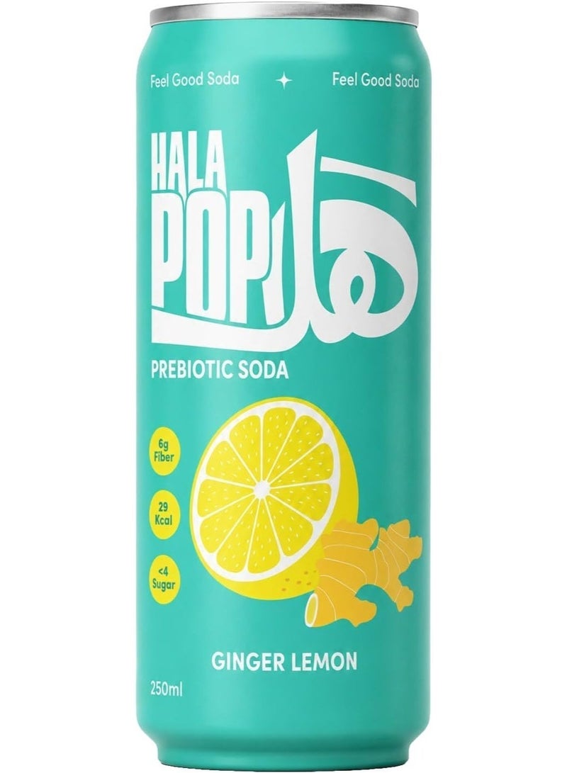 HalaPop Prebiotic Soda, Ginger Lemon - Sparkling Prebiotic Beverage with Plant-Based Fiber to Support Gut & Digestive Wellness, No Added Sugar, 29 Calories, 4 Pack (250 ml) - Image 2
